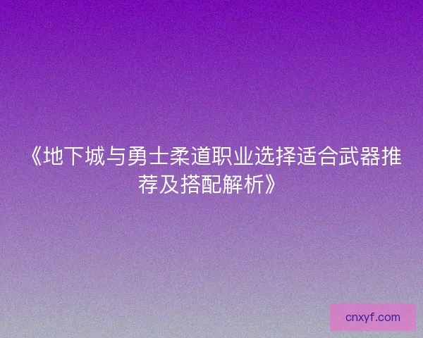 《地下城与勇士柔道职业选择适合武器推荐及搭配解析》